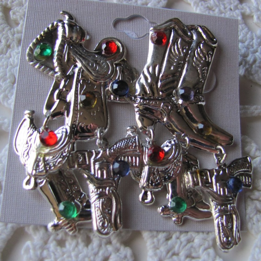 SILVERTONED SADDLE & WESTERN BOOT EARRINGS NIP